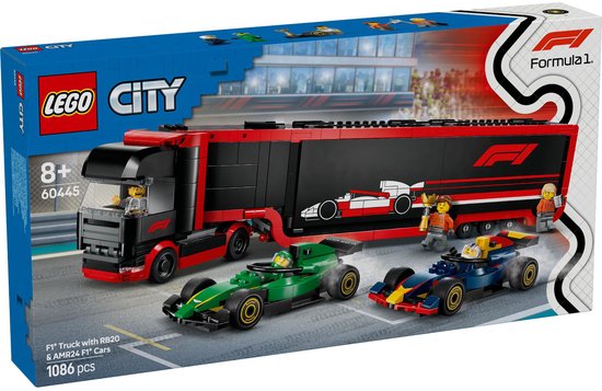 LEGO City F1® truck met RB20 en AMR24 F1® auto's (60445)